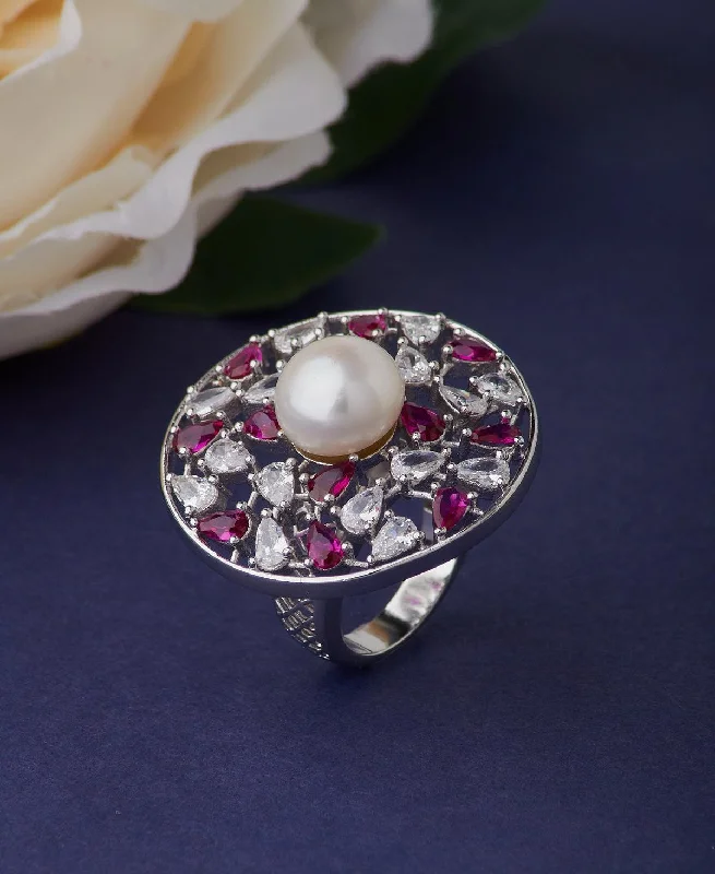 women’s affordable rings-Beautifully Crafted Pearl Studded Ring