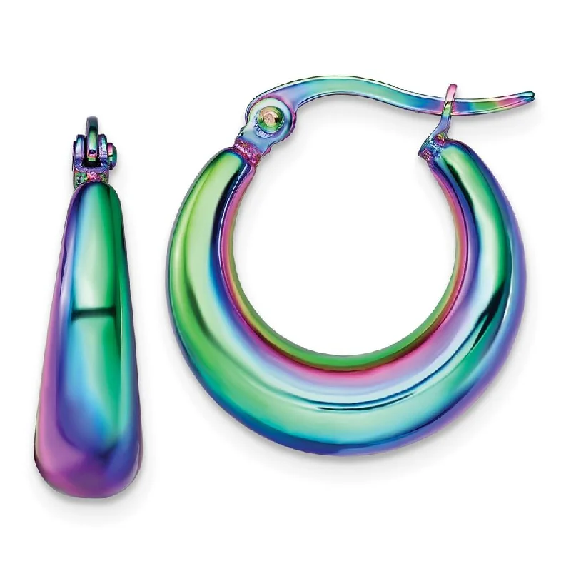 women’s pearl drop earrings-Stainless Steel Polished Rainbow IP-plated Hoop Earrings