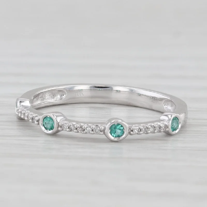 New 0.16ctw Emerald Diamond Ring 10k White Gold Size 7 Stackable Wedding Band