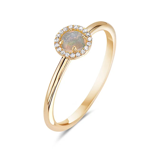 women’s double band ring-Opal And Diamond Halo Ring