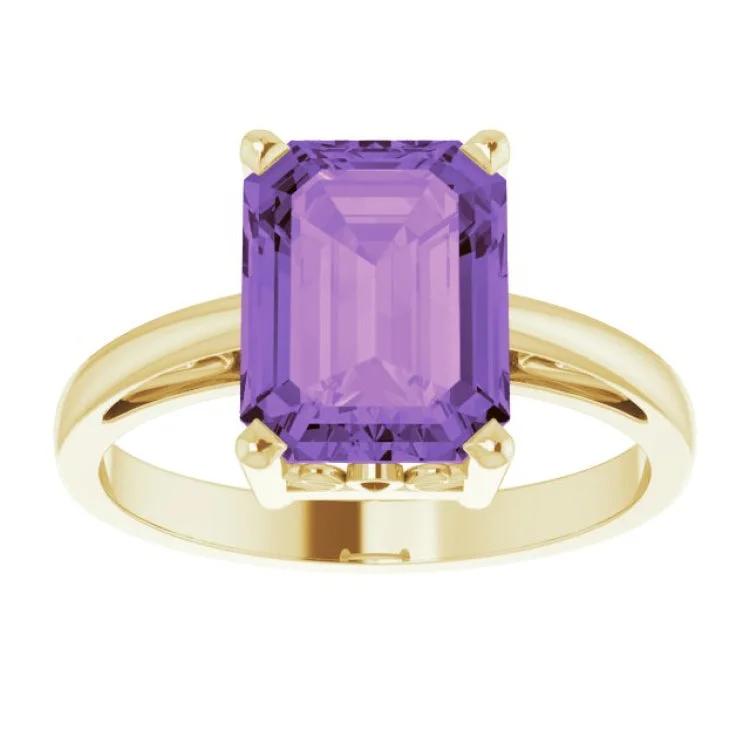 women’s gemstone rings-14K Yellow Natural Amethyst Scroll Setting® Ring