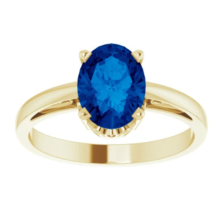 women’s rose gold wedding ring-14K Yellow Lab-Grown Blue Sapphire Ring