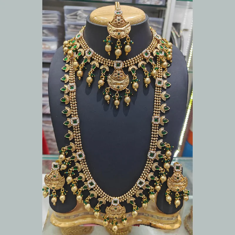 women’s diamond layered necklace-Manisha Jewellery Gold Plated Pota Stone And Pearls Double Necklace Set