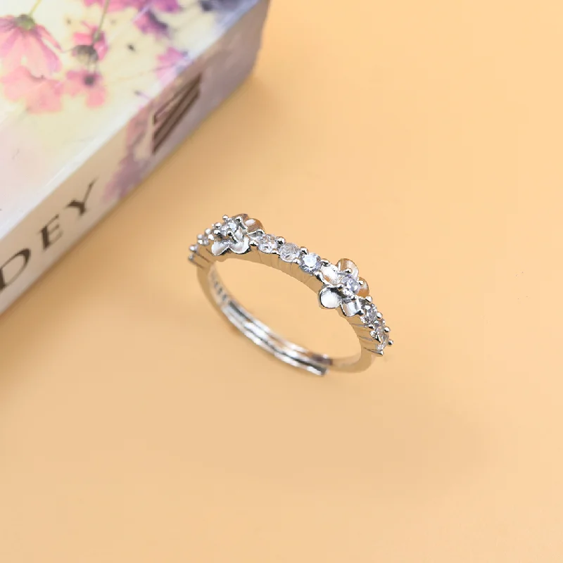 women’s pearl ring-Zarkan Silver Zircon Flower Blossom Ring