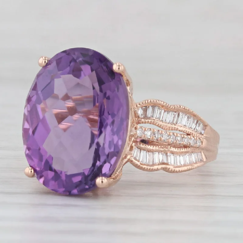 Effy 11.69ctw Oval Amethyst Diamond Ring 14k Rose Gold Size 7.25