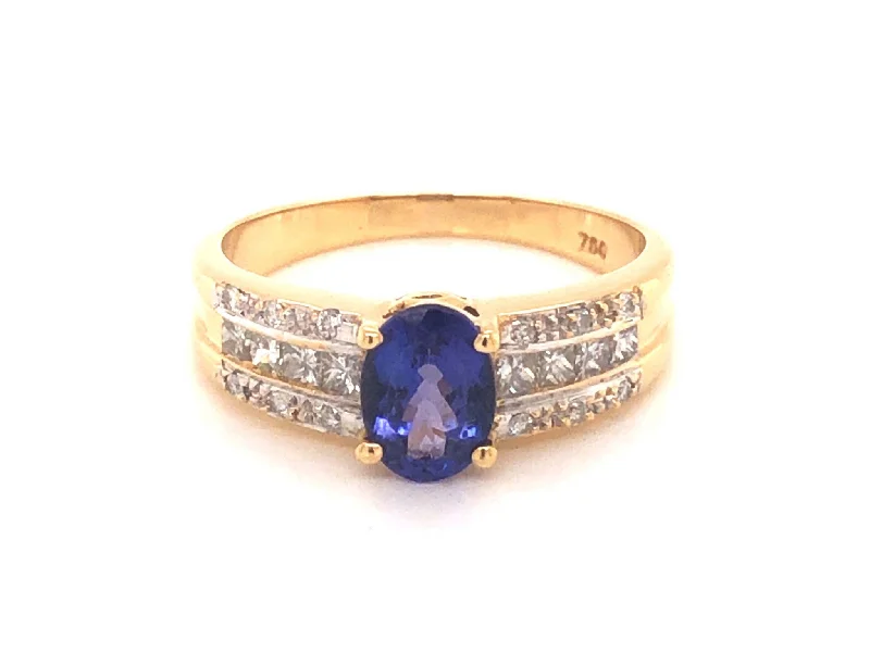 Blue Purple Tanzanite and Diamond Ring-18k Yellow Gold