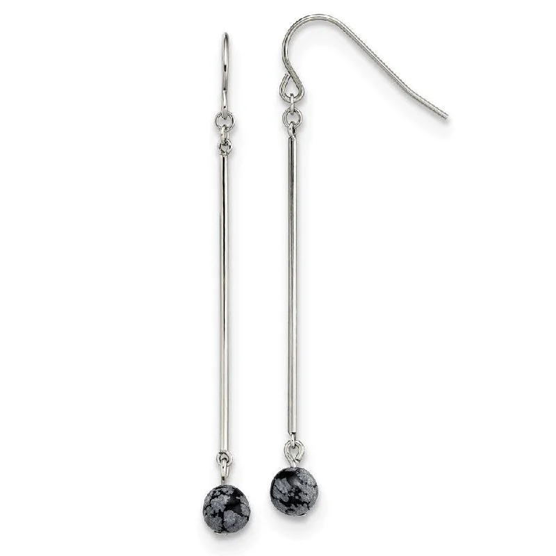 women’s custom earrings-Stainless Steel Polished with Snowflake Stone Dangle Earrings