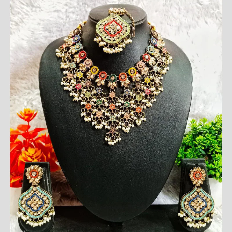 women’s religious necklace-Rudraksh Art Gold Plated Crystal Stone And Pearls Necklace Set