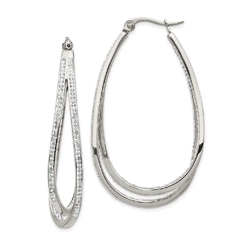 women’s round earrings-Stainless Steel Polished w/Preciosa Crystal In & Out Twisted Hoop Earrings