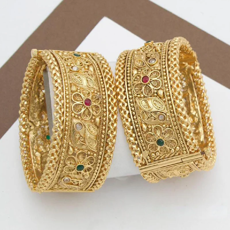 women’s vintage-inspired engagement rings-women’s colorful bracelet-Manisha Jewellery Gold Plated Pota Stone Openable Bangle Set