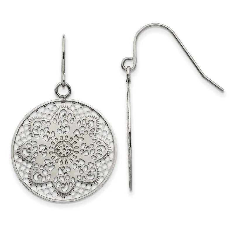 women’s circular earrings-Stainless Steel Polished Cut-out Flower Shepherd Hook Earrings