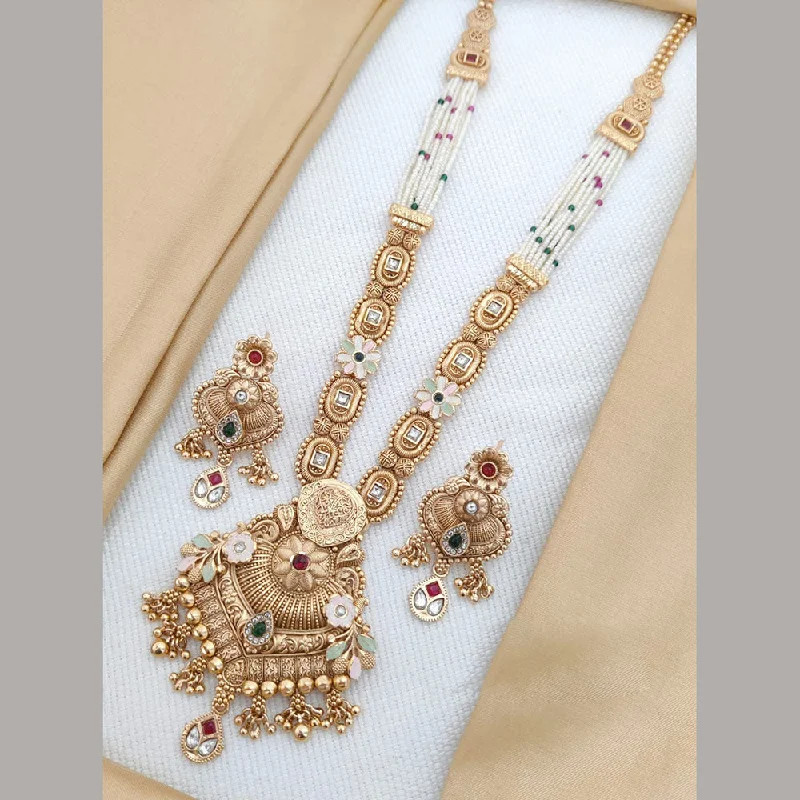 women’s white gold necklace-Akruti Collection Gold Plated Kundan Stone And Meenakari Long Necklace Set