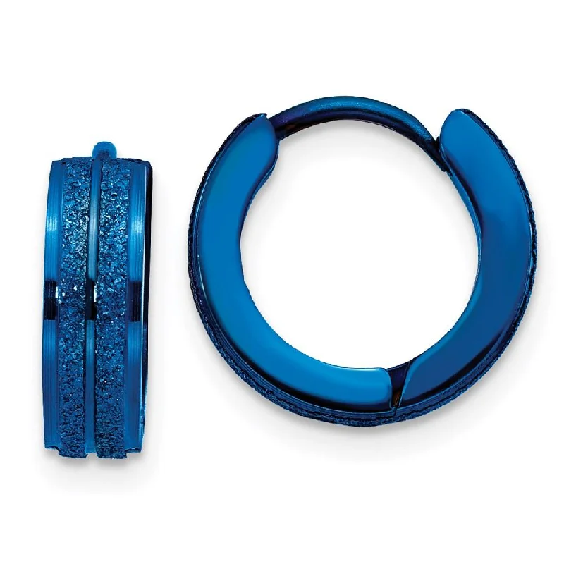 women’s hoop and stud earrings-Stainless Steel Blue IP-Plated Laser cut Hinged Hoop Earrings