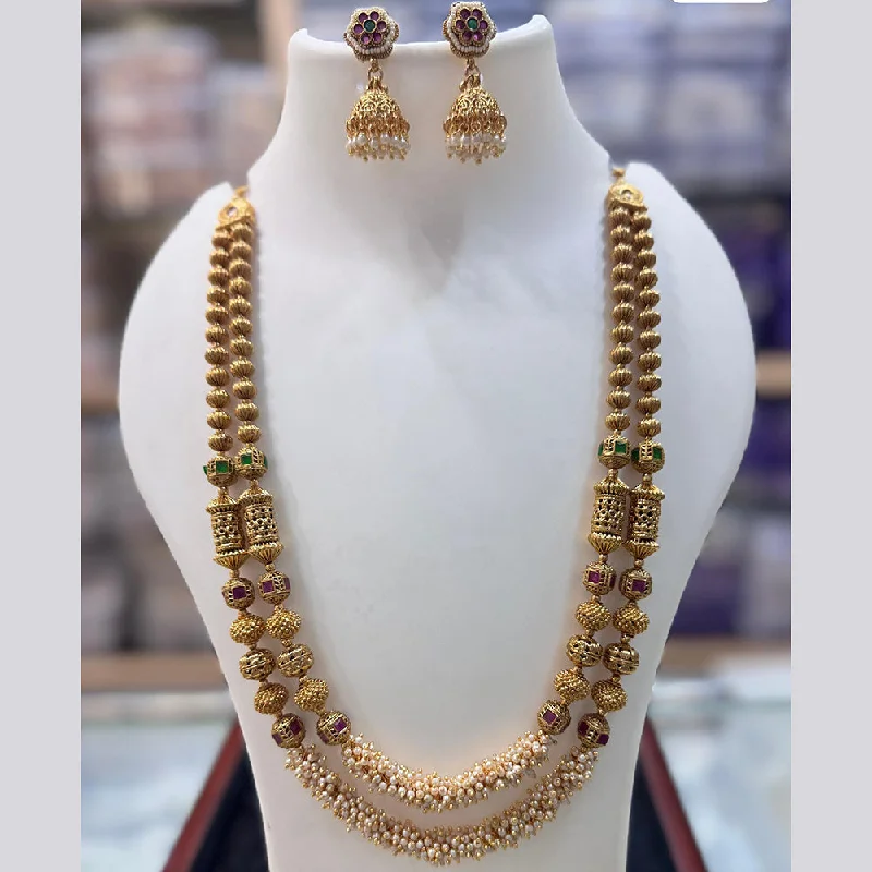 women’s luxury diamond necklace-JCM Gold Plated Pota Stone And Pearls Long Necklace Set