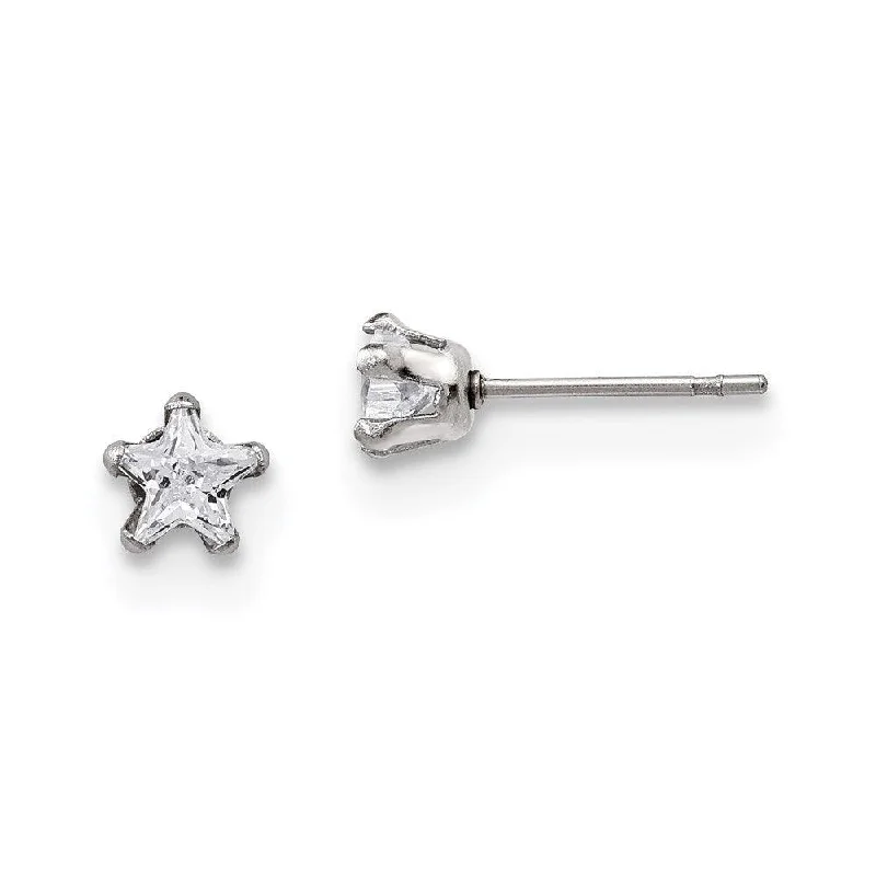 women’s small stud earrings-Stainless Steel Polished 5mm Star CZ Stud Post Earrings