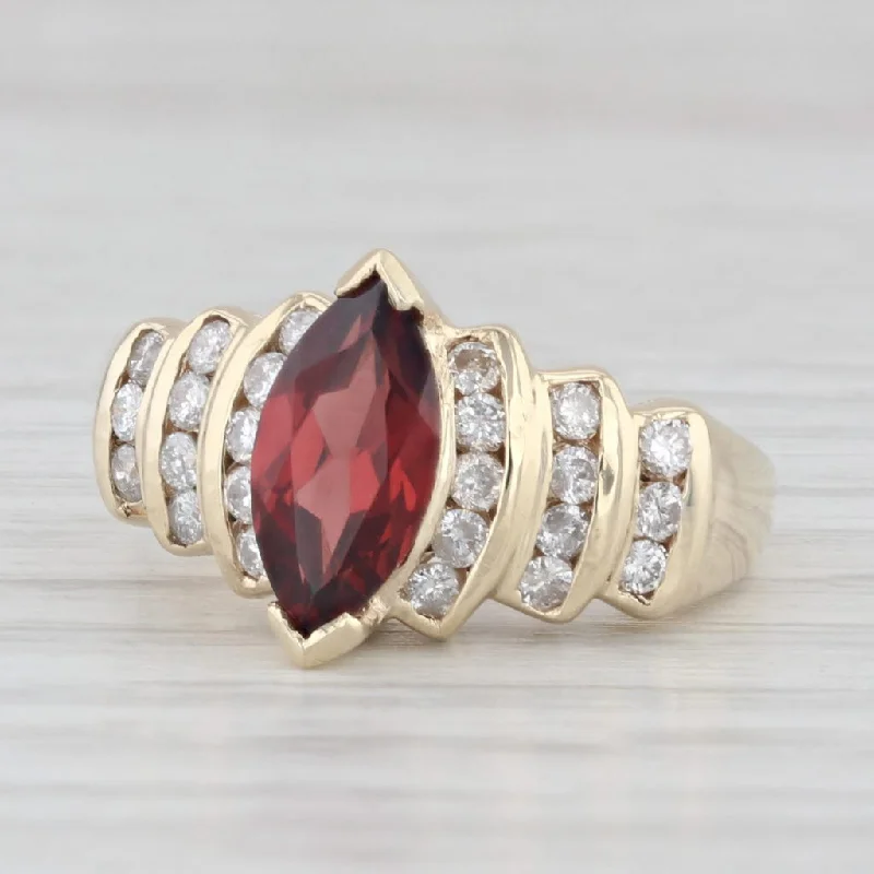 1.66ctw Marquise Garnet Diamond Ring 14k Yellow Gold Size 5