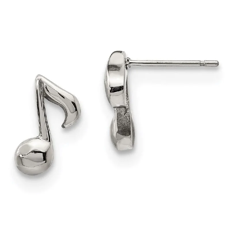 women’s zodiac earrings-Stainless Steel Polished Music Note Post Earrings