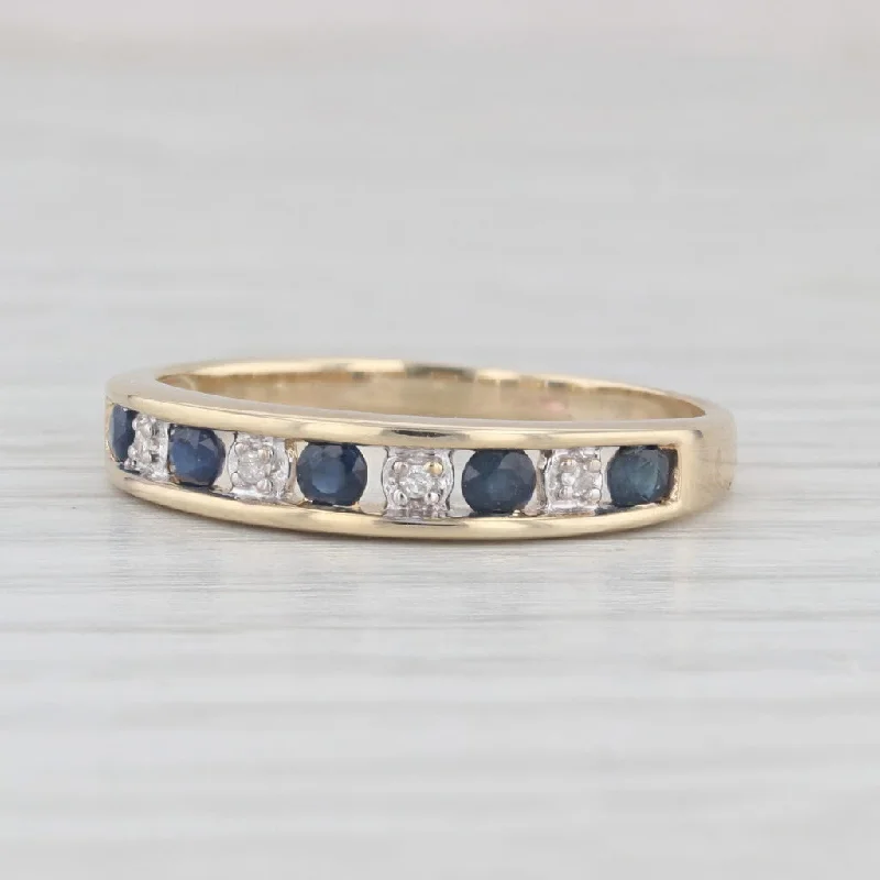 0.35ctw Blue Sapphire Diamond Ring 10k Yellow Gold Size 8 Stackable Wedding Band