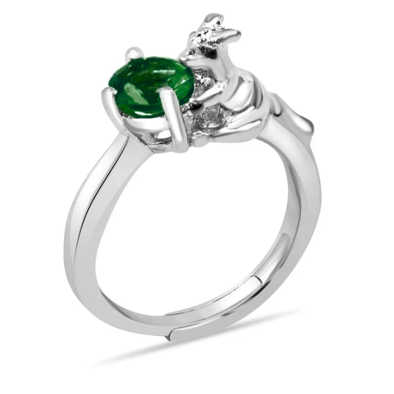 women’s sterling silver wedding ring-Australian Kangaroo Dark Green 925 Silver Ring With Blue AD