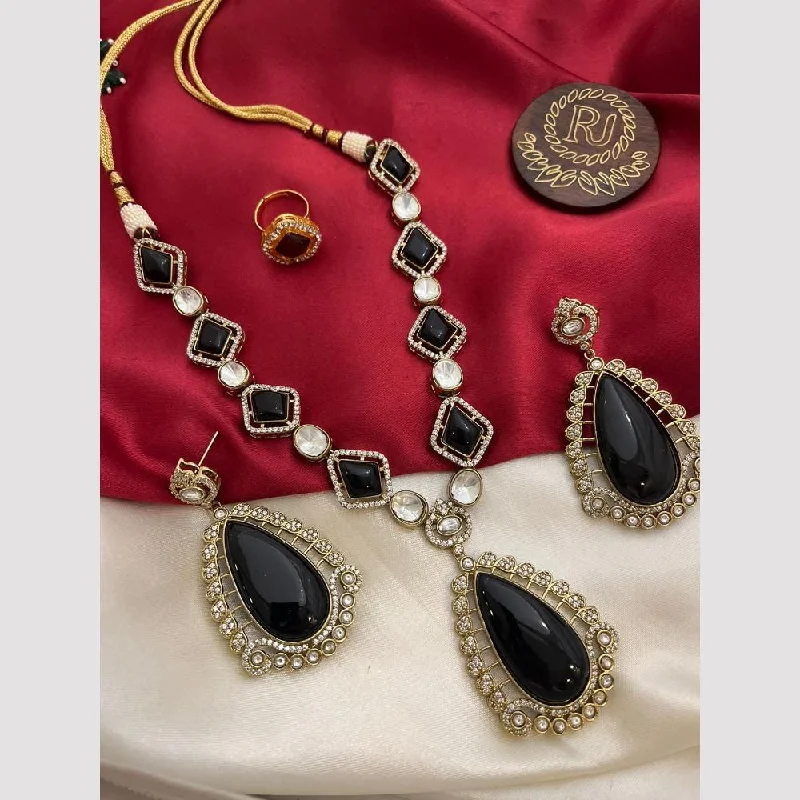 women’s zodiac necklace-FS Collection Gold Plated Polki Kundan Stone Necklace Set