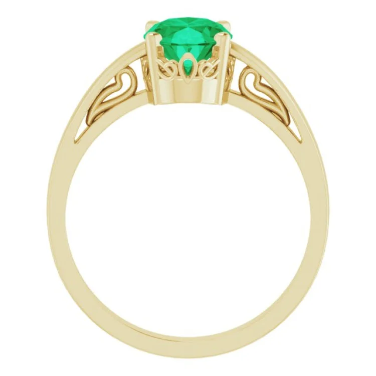 women’s platinum engagement ring-14K Yellow Lab-Grown Emerald Ring