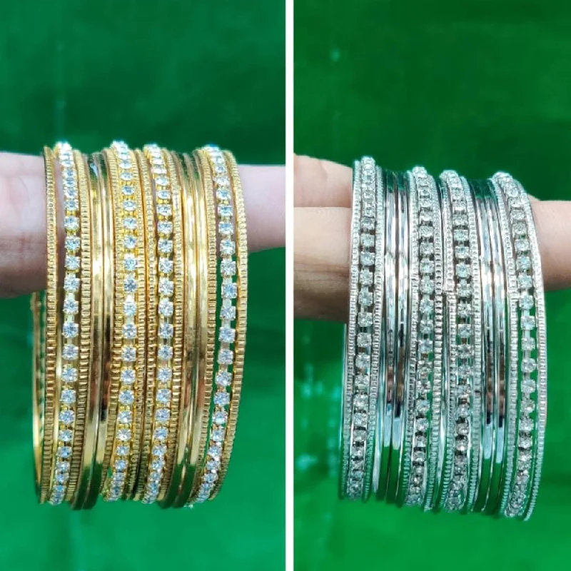 women’s emerald ring engagement-women’s engraved bangles-Manisha Jewellery Gold Plated Austrian Stone Bangle Set