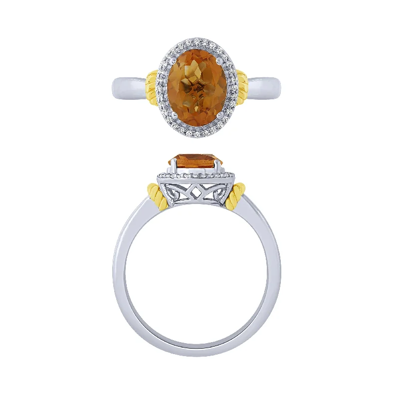 women’s diamond solitaire ring-14K Citrine And Diamond Halo Ring