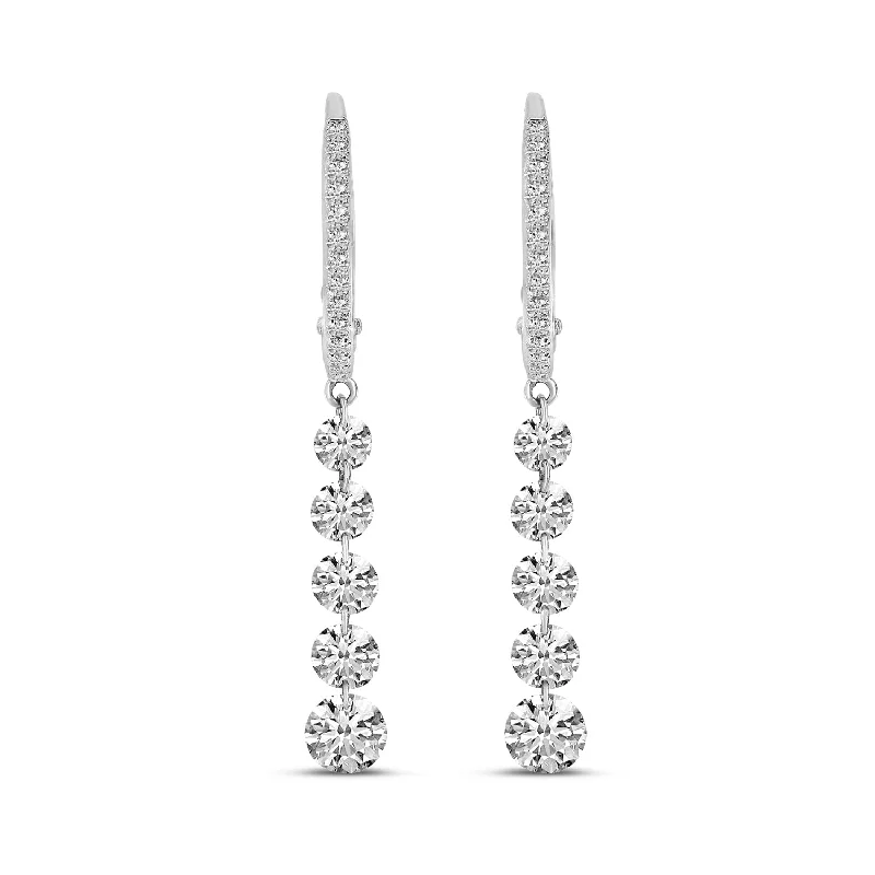 women’s gold stud earrings-DIAMOND HUGGIE WITH 5 GRADUATED PIERCED DIAMOND DANGLE EARRINGS E9911W