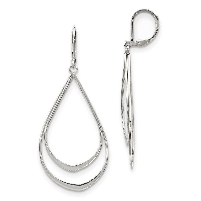 women’s crystal drop earrings-Stainless Steel Polished Double Tear-drop Leverback Dangle Earrings