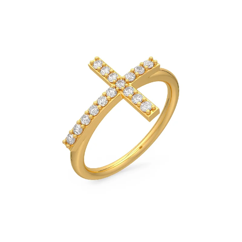 women’s sterling silver wedding ring-Diamond Cross Ring