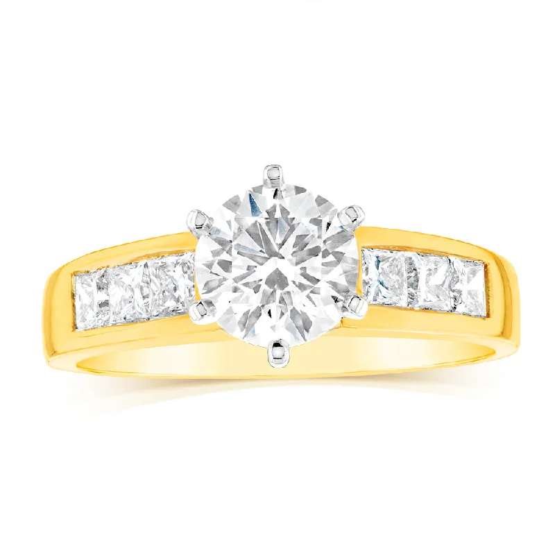 Luminesce Lab Grown 18ct Yellow Gold 1.5 Carat TW 1 Carat Centre Diamond Ring