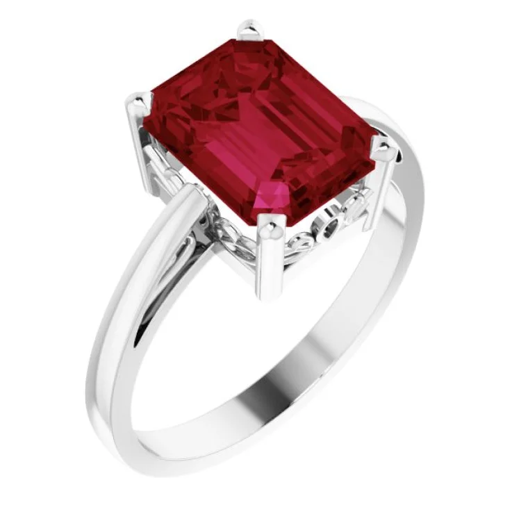 women’s titanium rings-14K White Lab-Grown Ruby Scroll Setting® Ring