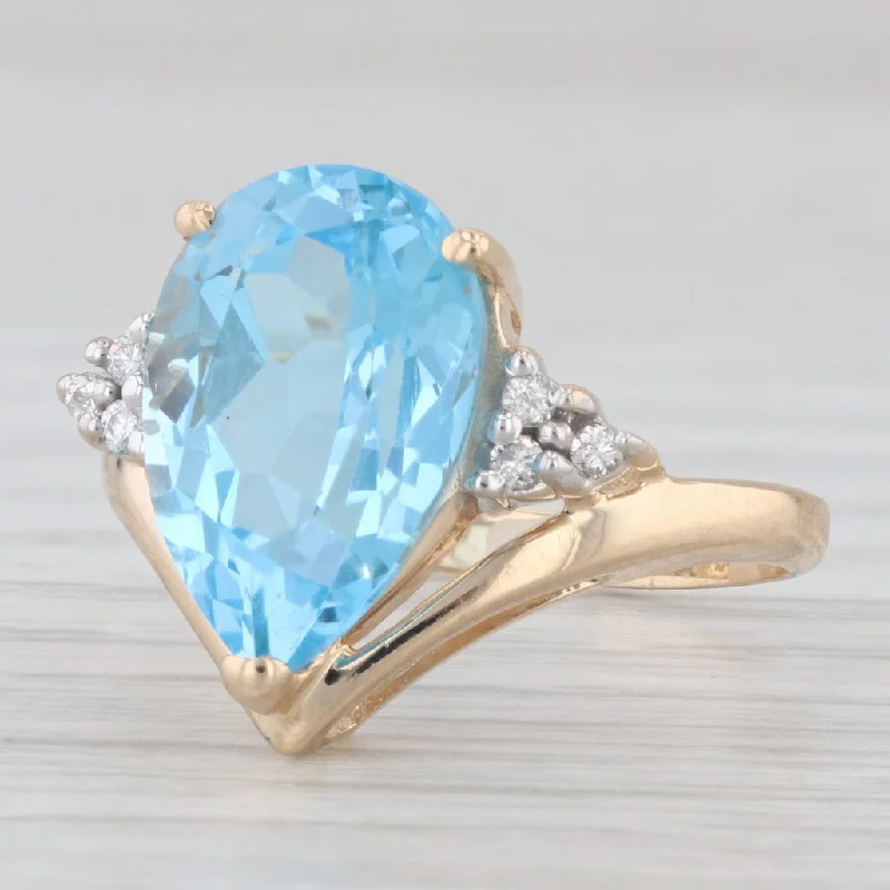 5.81ctw Blue Topaz Pear Diamond Ring 14k Yellow Gold Size 6.75