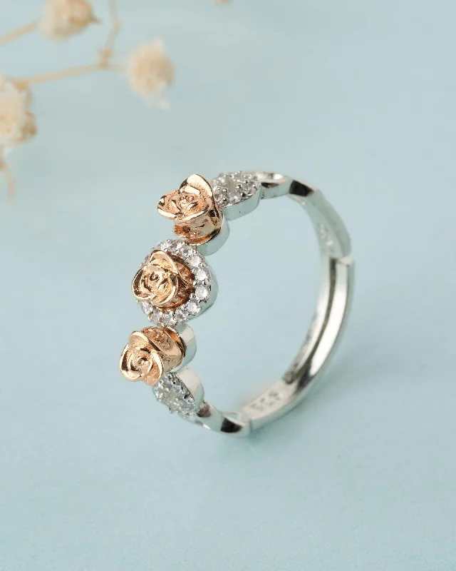 women’s stackable rings-925 Sterling Silver Beautiful Rose Ring R01588