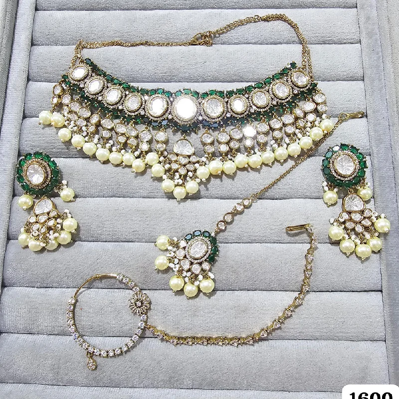 women’s charm necklace-JCM Gold Plated Polki Kundan Stone And Beads Necklace Set