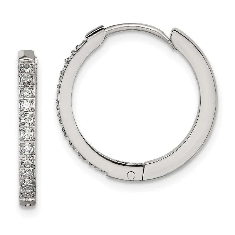 women’s artistic earrings-Stainless Steel Polished with Preciosa Crystal 2mm Hinged Hoop Earrings