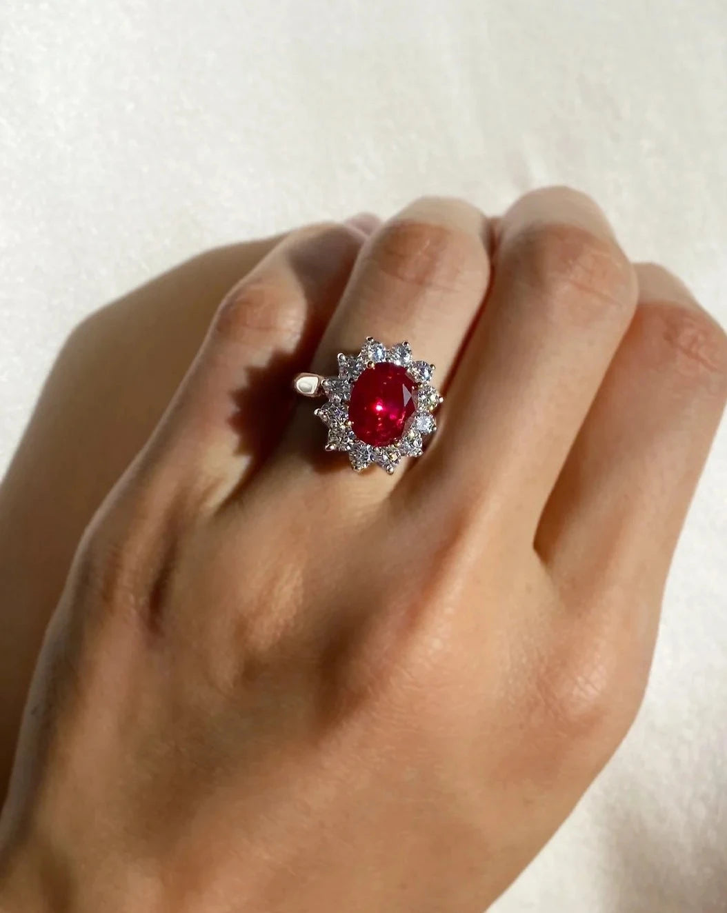 women’s wedding rings-Queen’s Ruby Aura Silver Ring