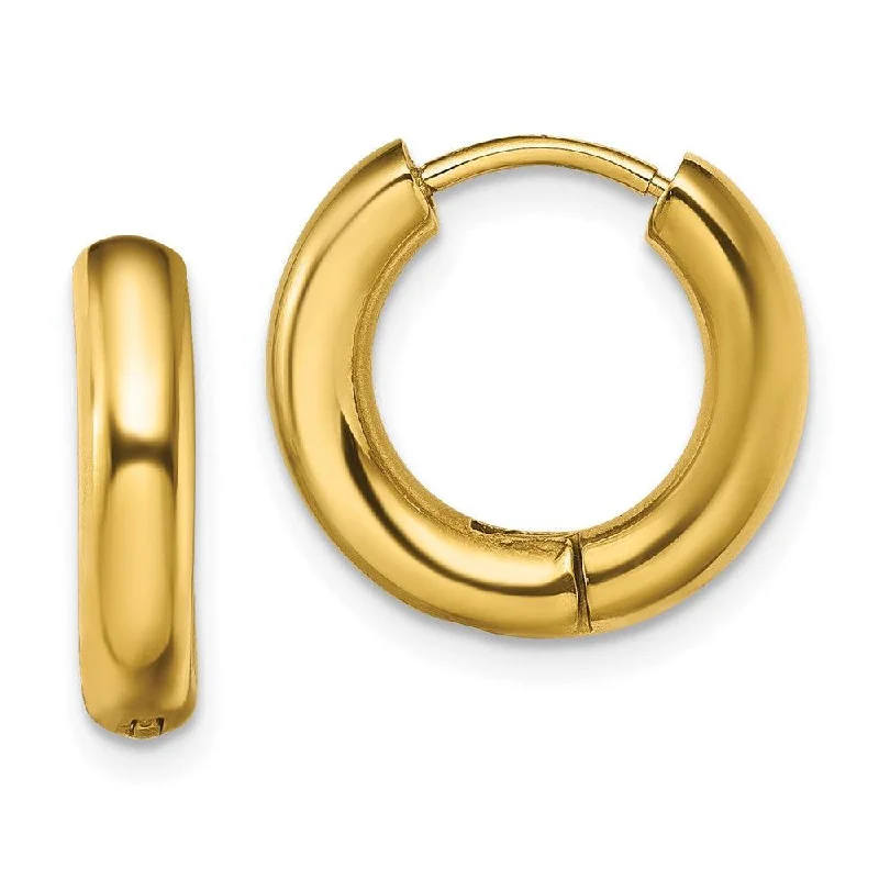 women’s hoop earrings-Stainless Steel Polished Yellow IP-plated 3.5mm Hinged Hoop Earrings