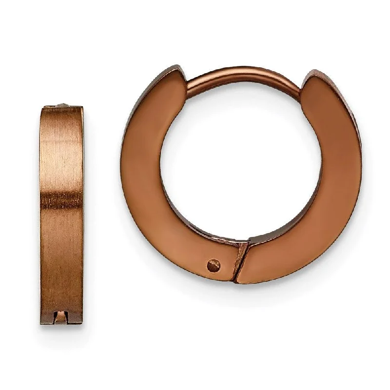 women’s minimalist earrings-Stainless Steel Brown IP plated Hinged Hoop Earrings