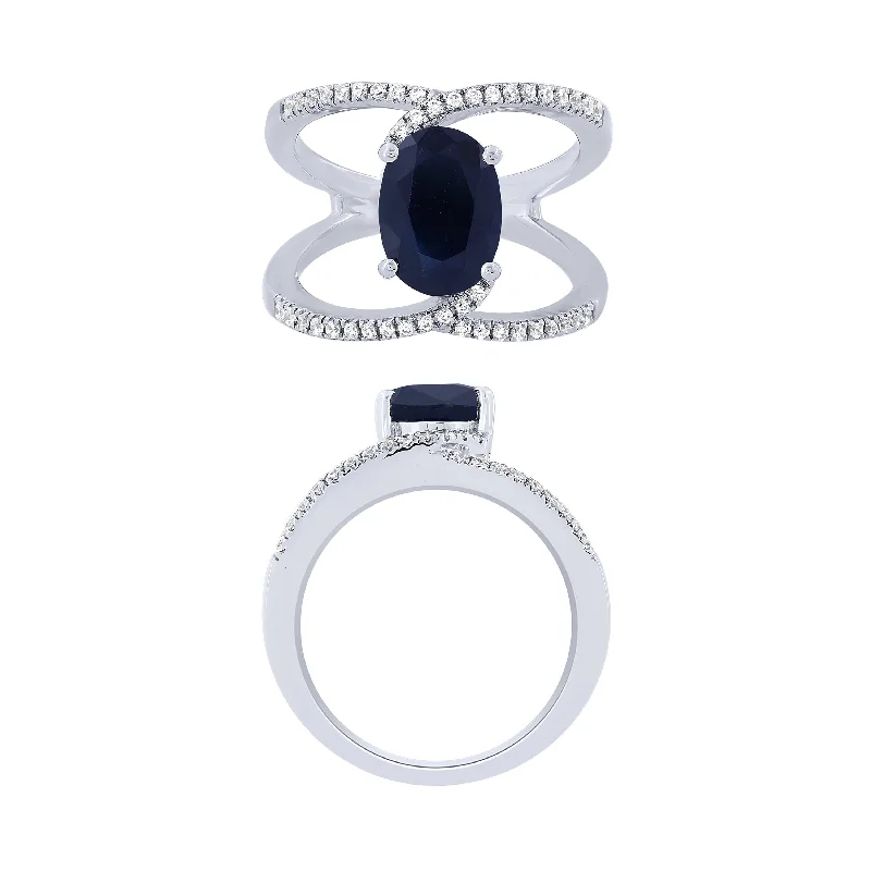 women’s custom engagement rings-14K White Gold Diamond And Sapphire Fashion Ring