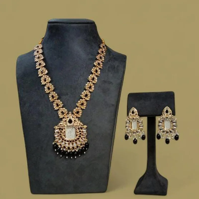 women’s wedding day necklace-Rudraksh Art Gold Plated Pota Stone And Beads Necklace Set