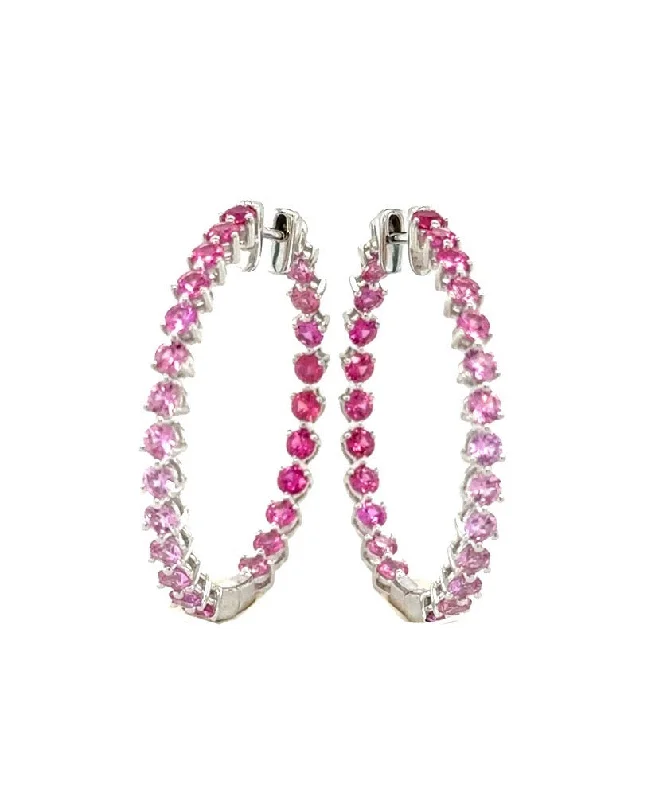 women’s boho earrings-Pink Sapphire Hoop Earrings 241-JSA