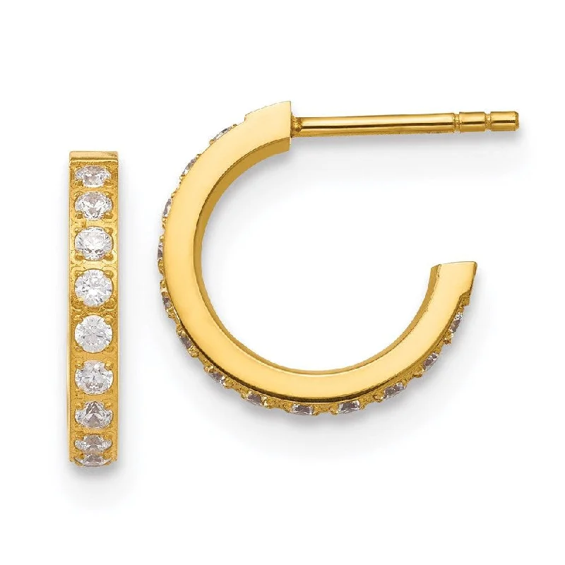 women’s crystal earrings-Stainless Steel Polished Yellow IP-plated with CZ Post Hoop Earrings