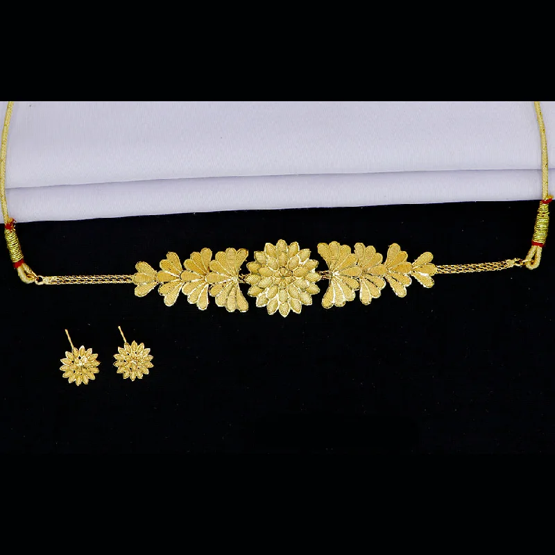 women’s opal necklace-Mahavir Gold Plated Choker Necklace Set