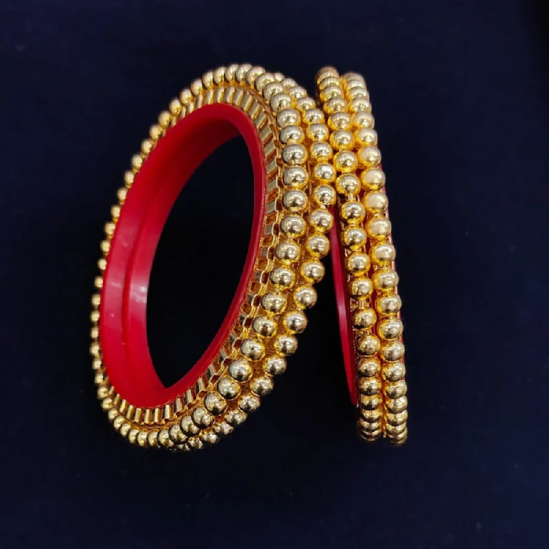 women’s custom engagement rings-women’s chunky bracelet-Pooja Bangles Gold Plated Pearls Bangles  Set