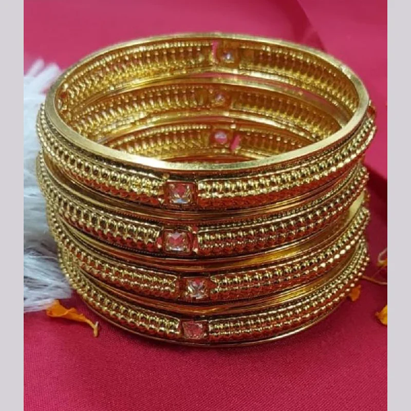 women’s wedding diamond rings-women’s friendship bracelet-Raddhi Jewels Premium Quality Brass Gold Plated Set of 4 Stone Bangles For Women/Girls