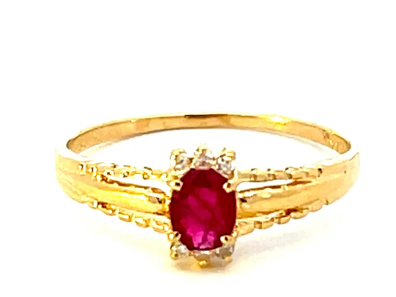 Red Ruby and Diamond Ring in 14k Yellow Gold