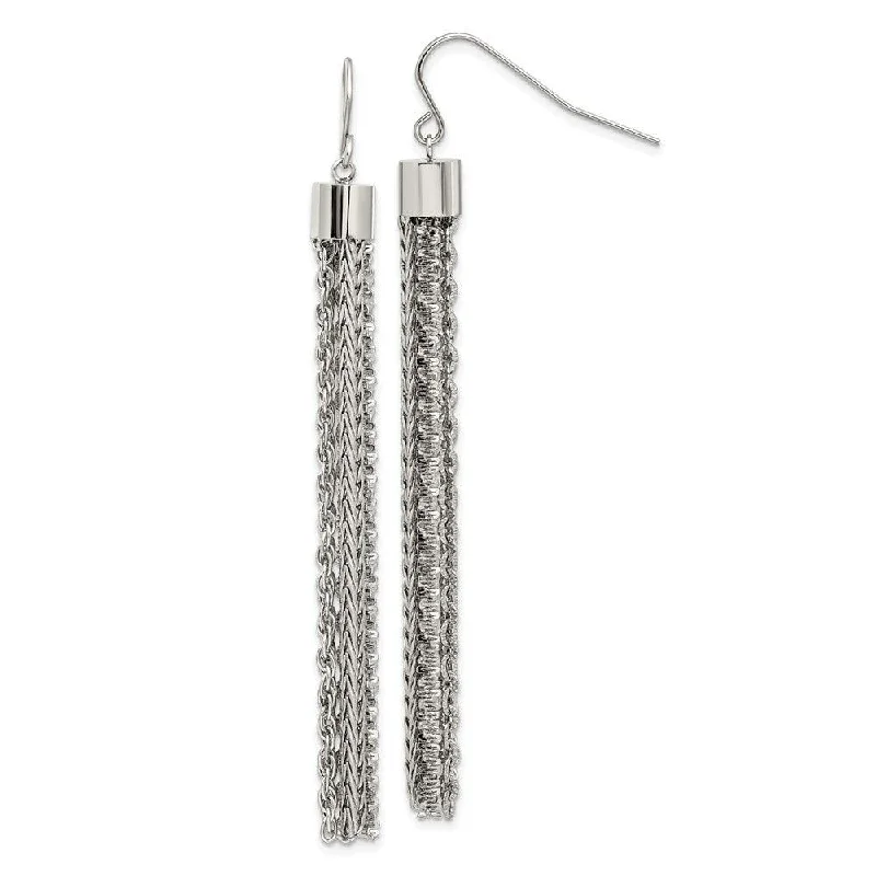 women’s small stud earrings-Stainless Steel Polished Chain Dangle Shepherd Hook Earrings