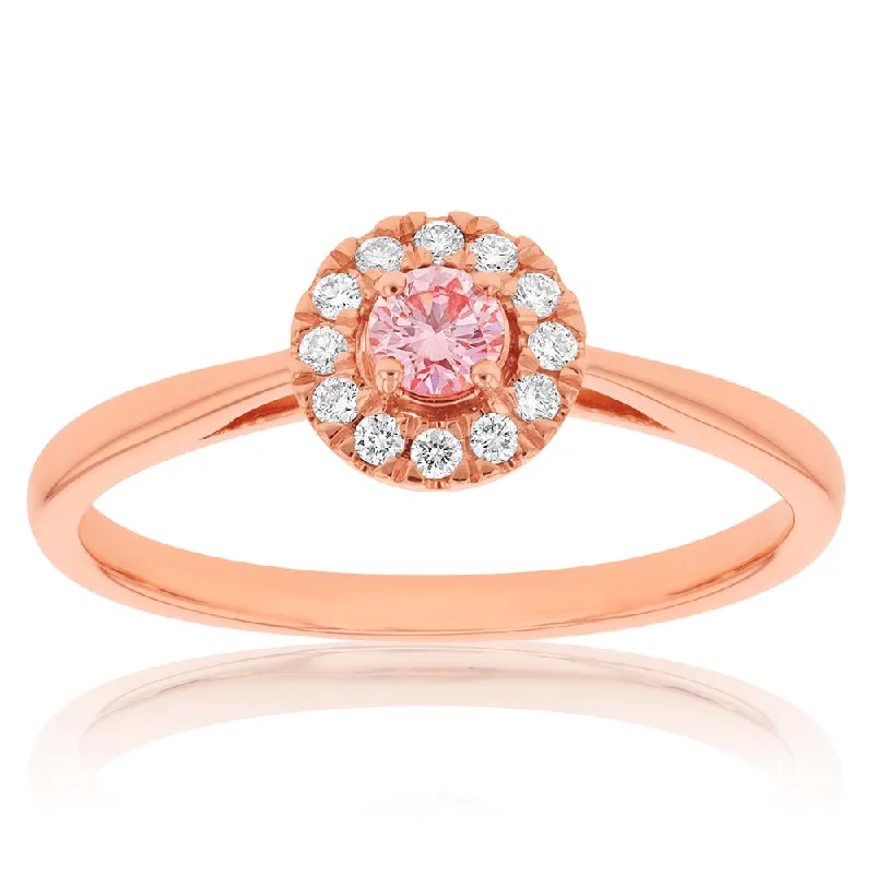 Luminesce Lab Grown 9ct Rose Gold 1/5 Carat Pink & White Diamond Ring