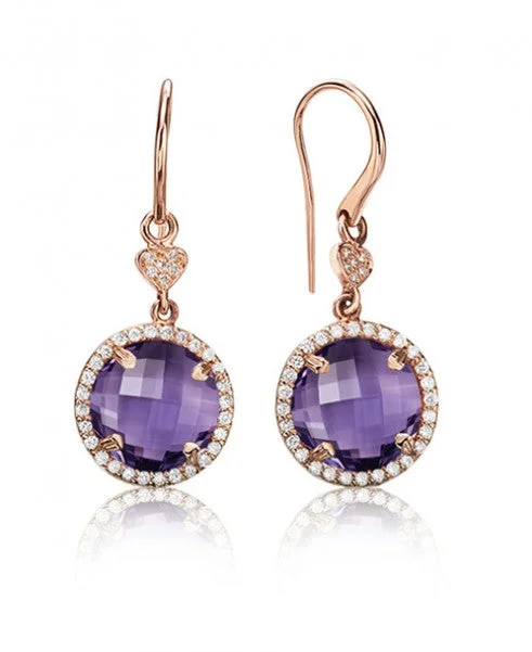 women’s unique earrings-Amethyst round drop earrings with diamonds 359-JSA